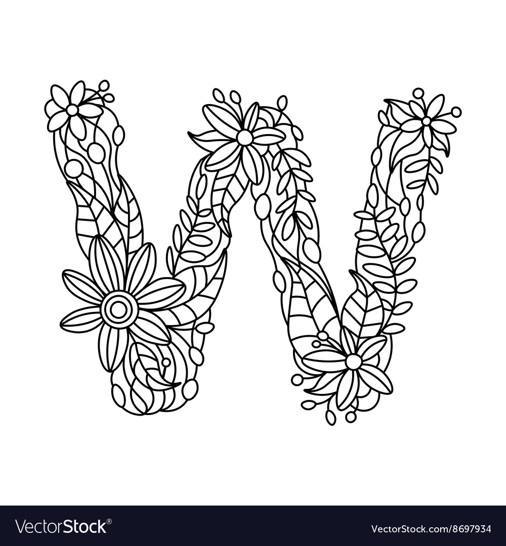 Letter w coloring book for adults royalty free vector image