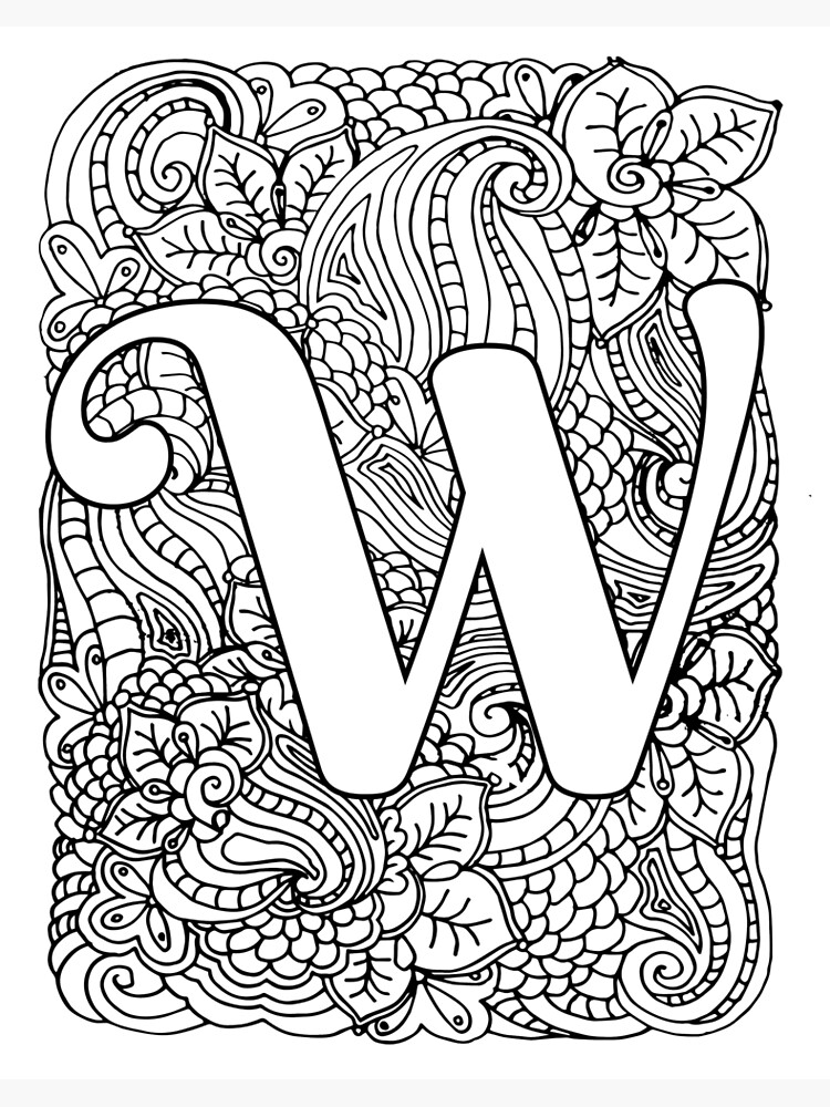 Adult coloring page monogram letter w art board print for sale by mamasweetea