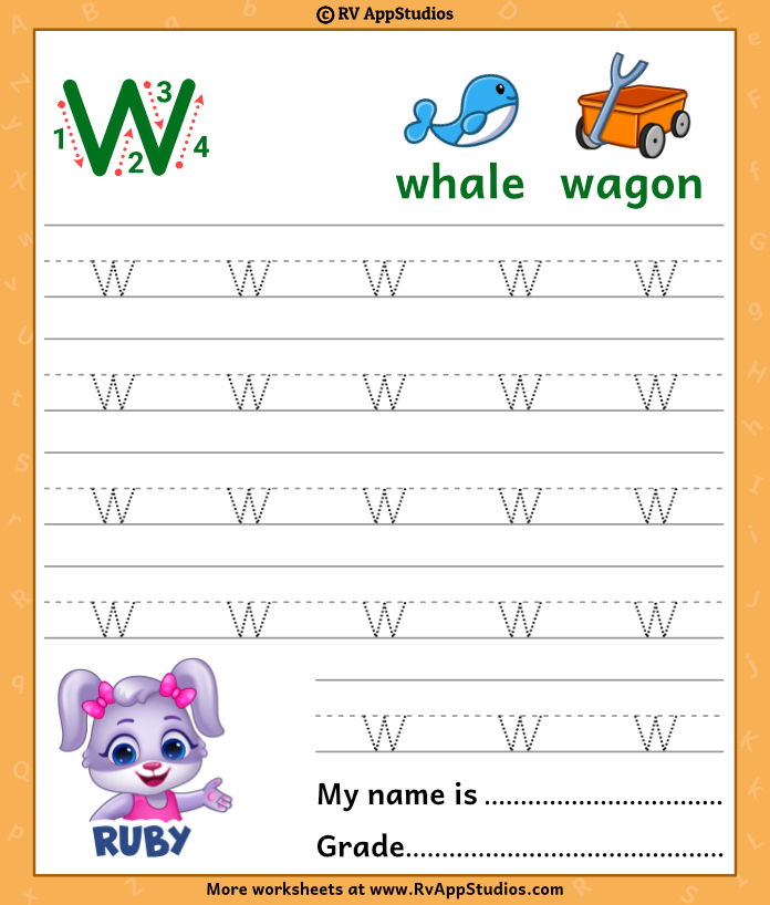 Lowercase letter w tracing worksheets trace small letter w worksheet