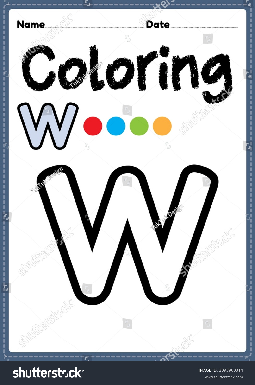 Letter w alphabet coloring page preschool stock illustration