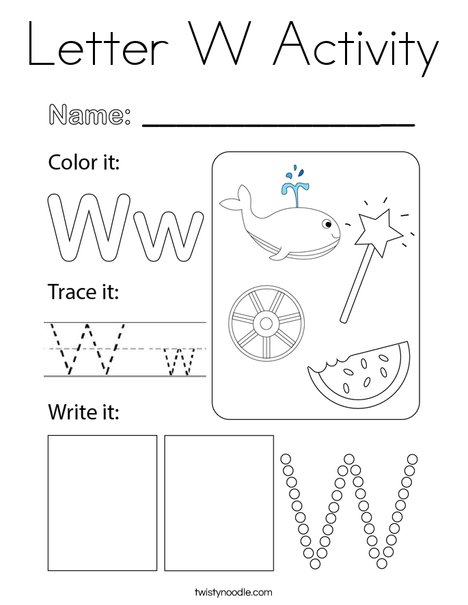 Letter w activity coloring page