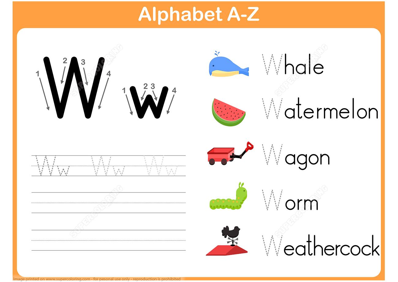 Letter w tracing worksheet free printable puzzle games