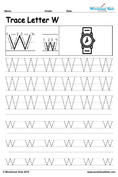 Letter w alphabet tracing worksheets