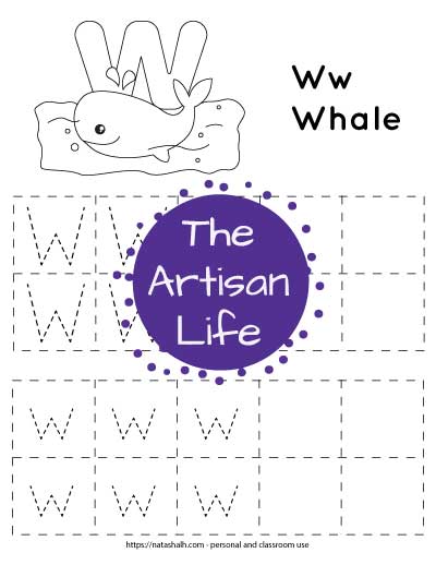 Free printable letter w tracing worksheets w is for whale