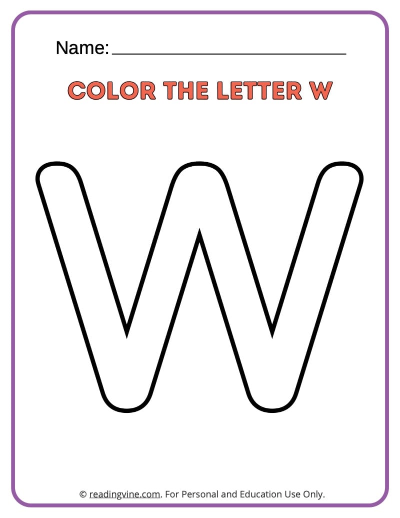 Letter w coloring activity