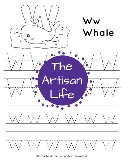 Free printable letter w tracing worksheets w is for whale