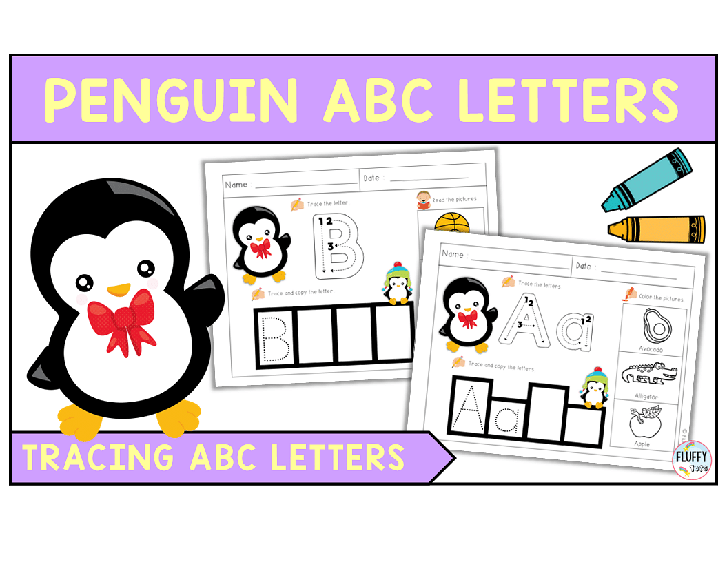 Pages of alphabet tracing worksheets with fun penguin