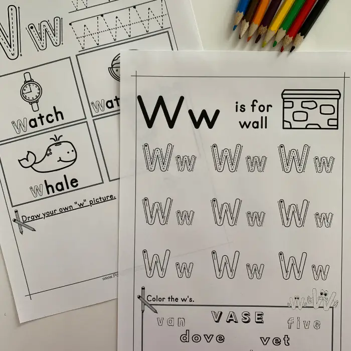 Letter w tracing worksheets