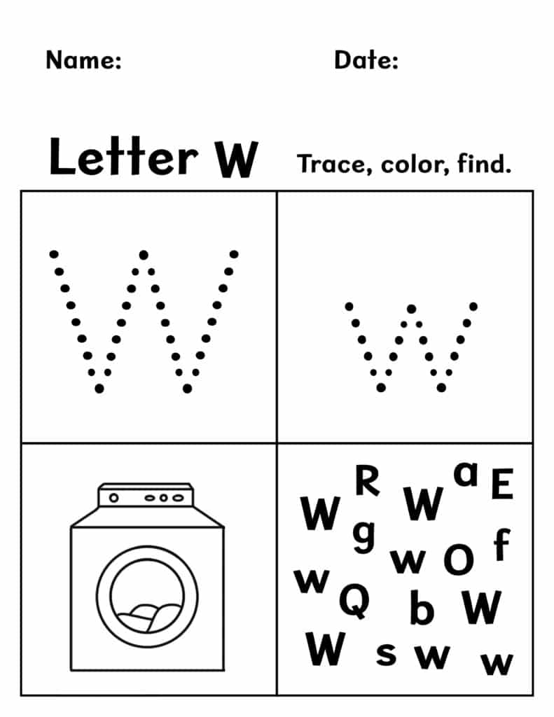 Free letter w worksheets for preschool â the hollydog blog