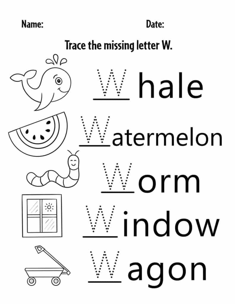 Free letter w worksheets for preschool â the hollydog blog