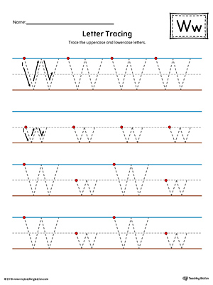 Letter w tracing printable worksheet color