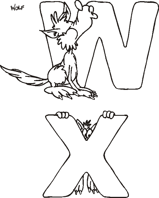 Letter w coloring page and letter x coloring page