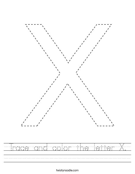 Trace and color the letter x worksheet