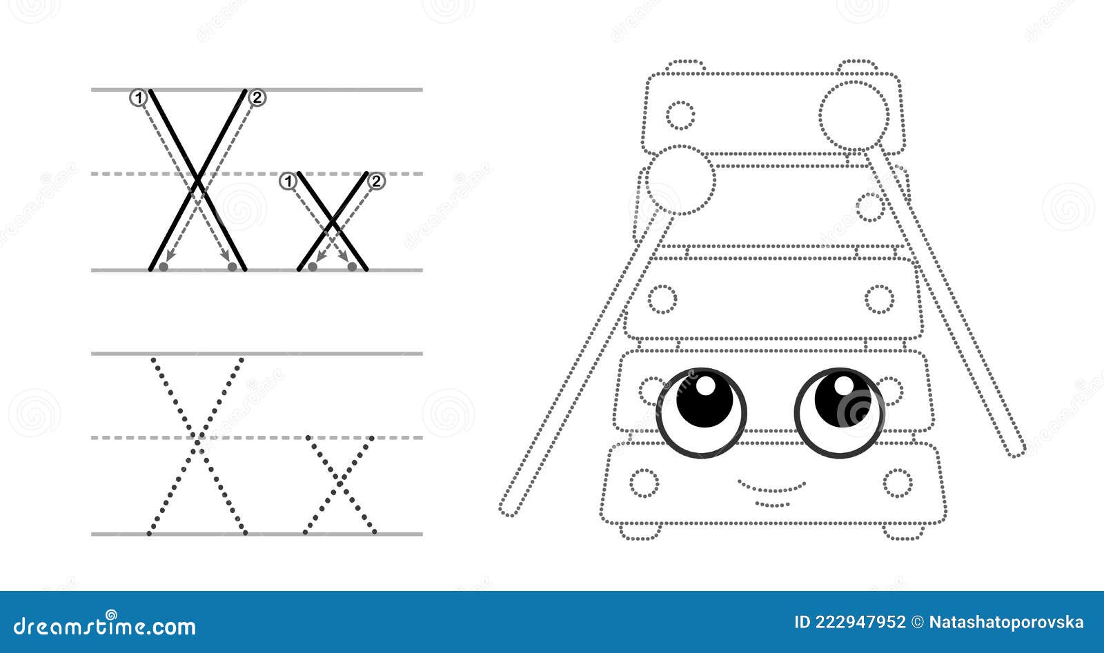 Trace the letter and picture and color it educational children tracing game coloring alphabet stock vector