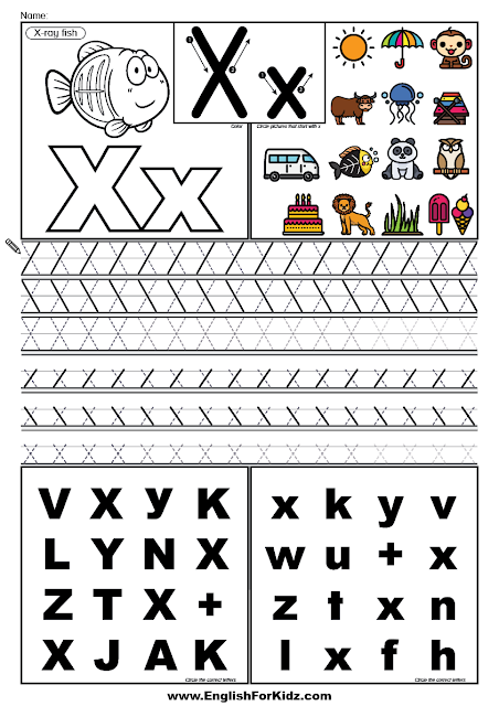 English for kids step by step letter x worksheets flash cards coloring pages