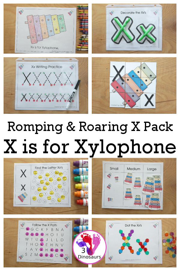 Free romping roaring x pack letter x is for xylophone dinosaurs