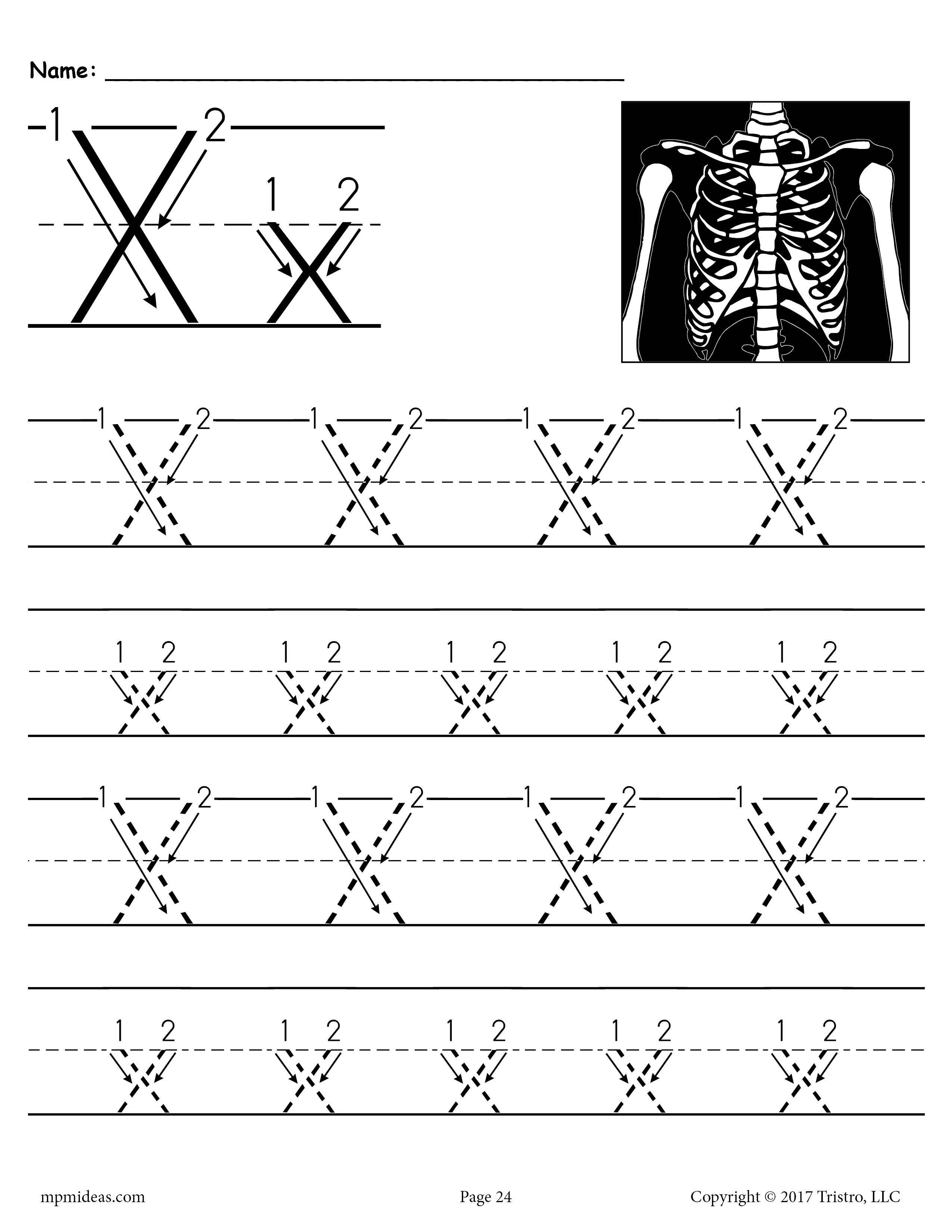 Printable letter x tracing worksheet with number and arrow guides tracing worksheets free printable alphabet worksheets kindergarten worksheets