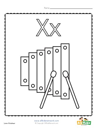 Coloring page for the letter x all kids network