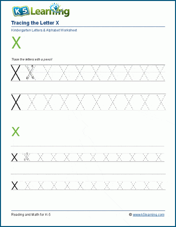 Tracing the letter x x k learning