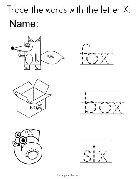 Trace the words with the letter x coloring page