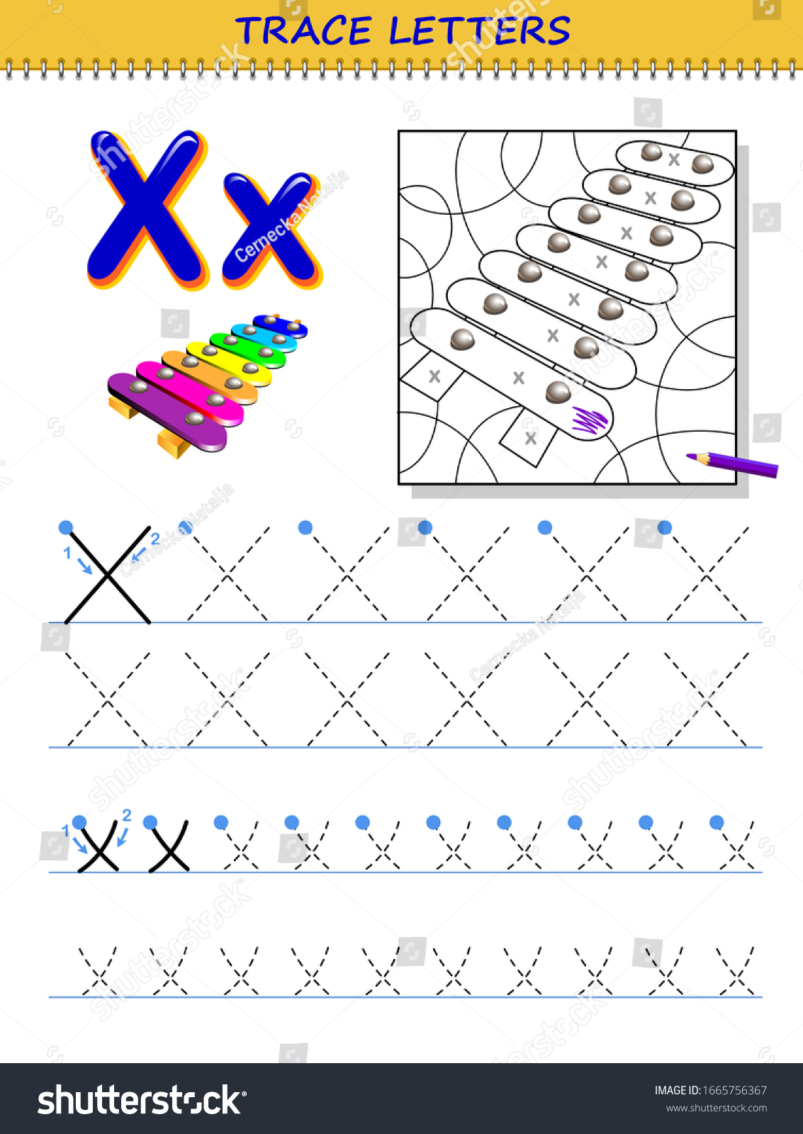 Vektor stok tracing letter x study alphabet printable tanpa royalti