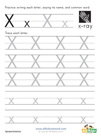 Letter x tracing worksheet all kids network