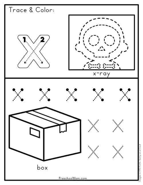 Letter x preschool printables