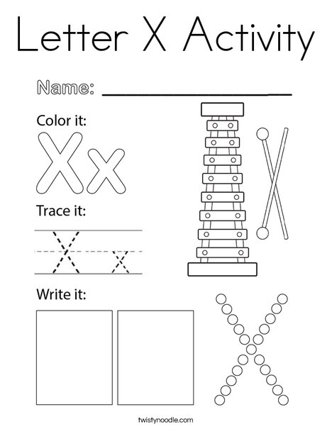 Letter x activity coloring page