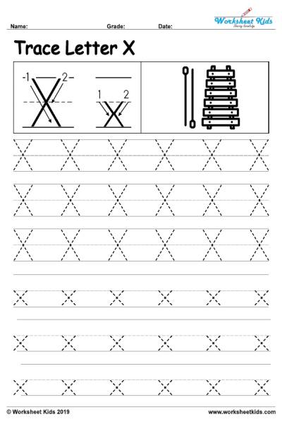 Letter x alphabet tracing worksheets