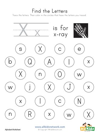 Find the letter x worksheet all kids network