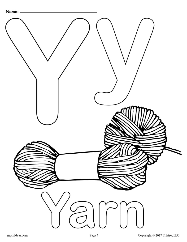 Letter y coloring pages