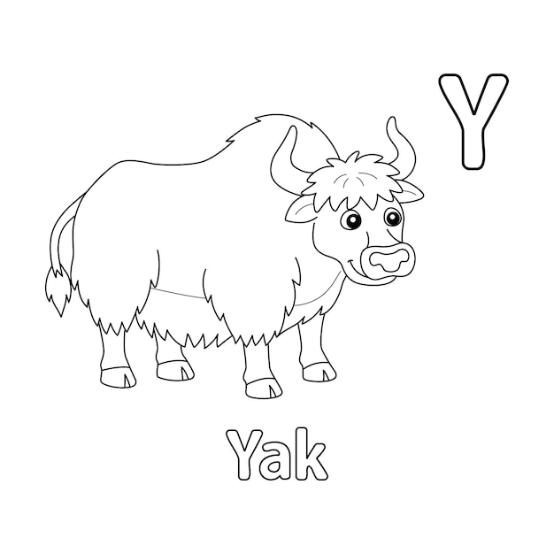 Premium vector yak alphabet abc coloring page y