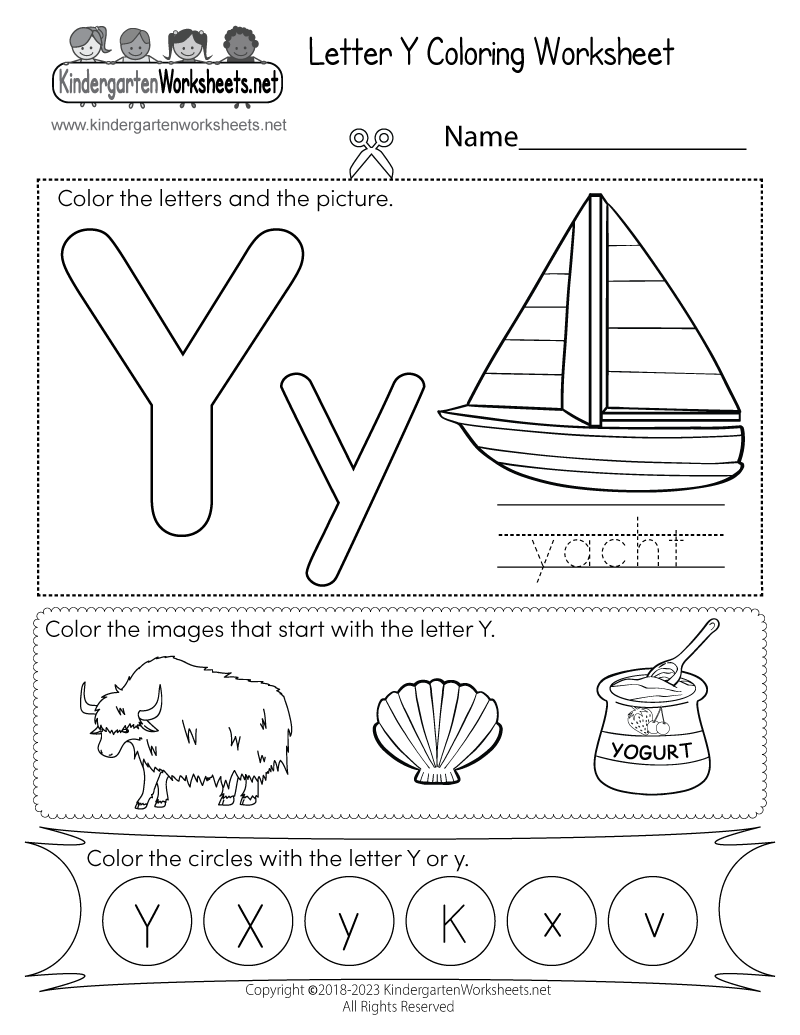 Letter y coloring worksheet