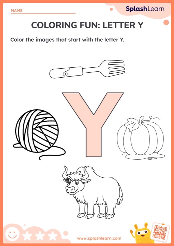 Coloring fun letter y worksheet