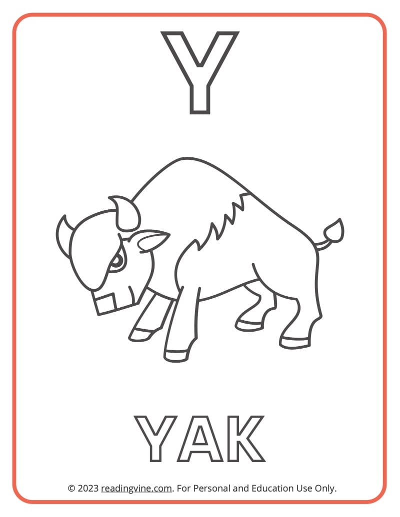 Letter y coloring pages