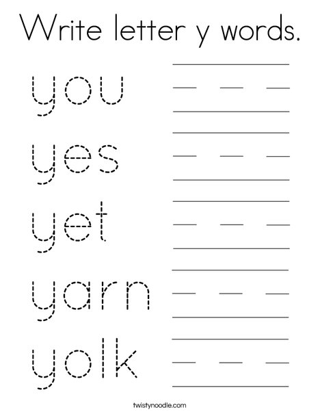 Write letter y words coloring page