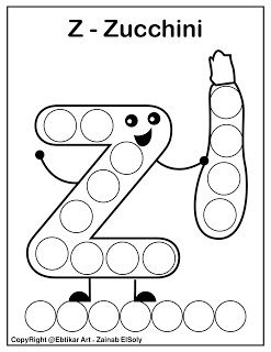 Set of abc dot marker coloring pages letter z for zucchini dot markers preschool alphabet printables dot marker printables