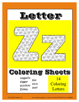 Alphabet coloring pages for the letter z beginning sound pictures for z