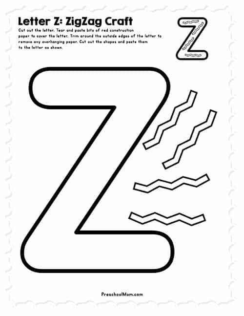 Letter z preschool printables