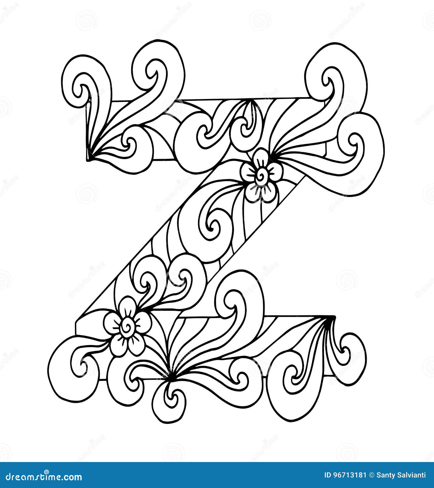 Zentangle stylized alphabet letter z in doodle style stock vector