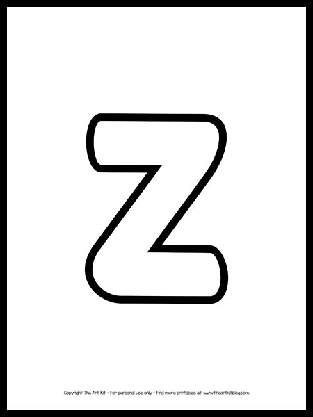 Lowercase letter z outline printable free â the art kit