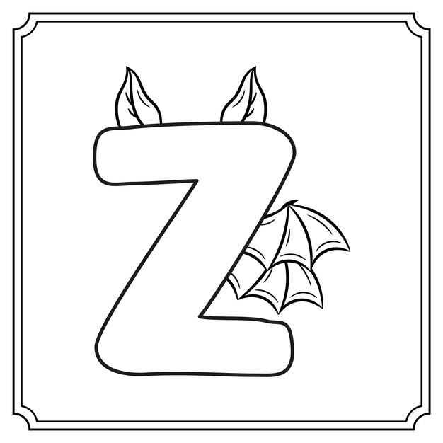 Premium vector halloween english alphabet letter z cute bat theme sketch for coloring