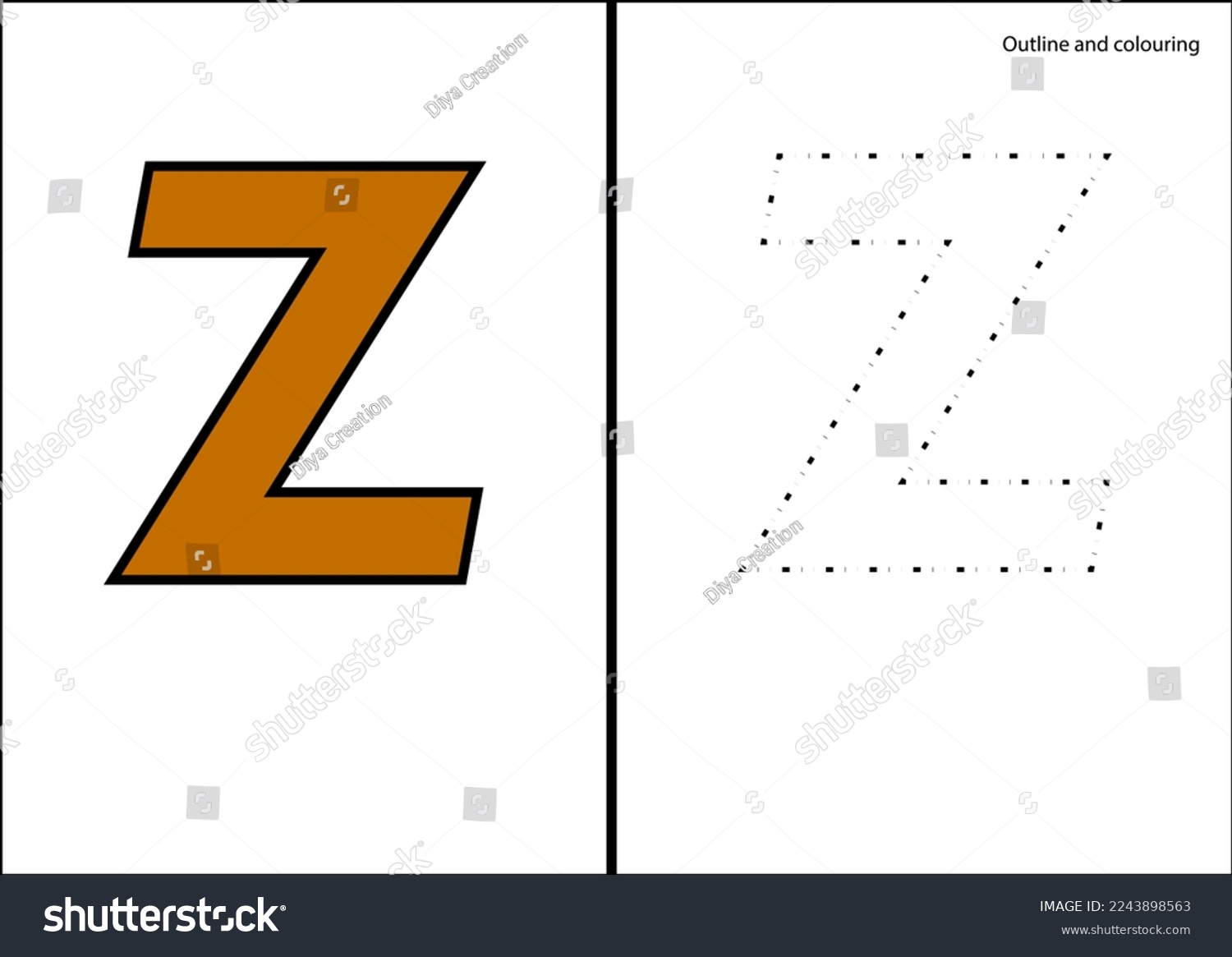 Z alphabet letters drawing coloring book stock vector royalty free