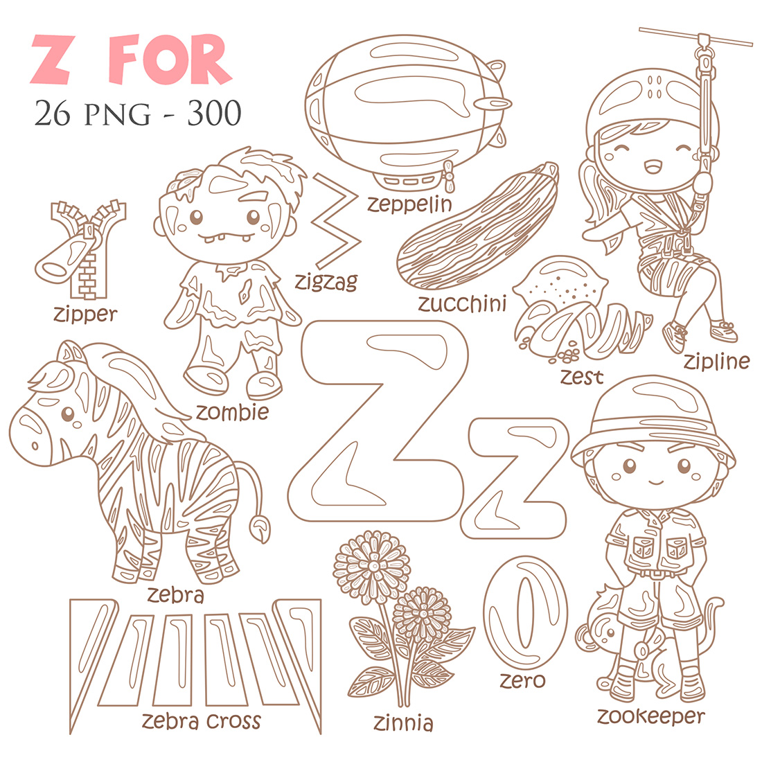 Alphabet z for vocabulary school letter reading writing font study learning student toodler kids lesson zebra