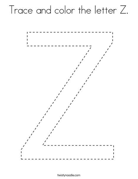 Trace and color the letter z coloring page