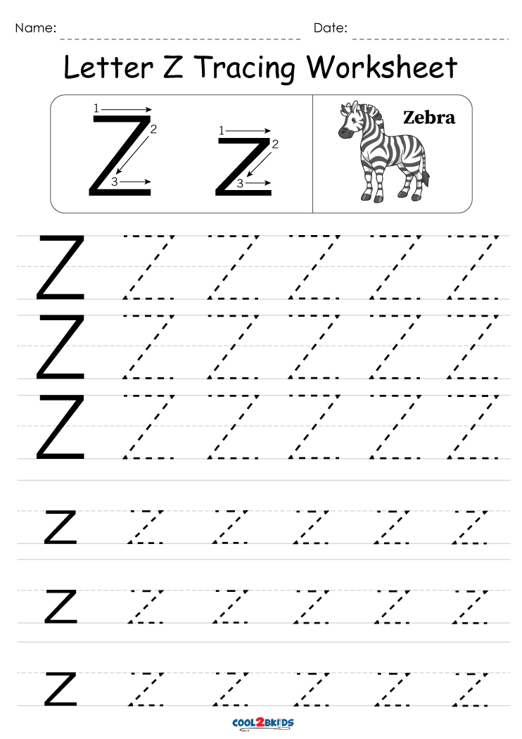 Free printable letter z tracing worksheets