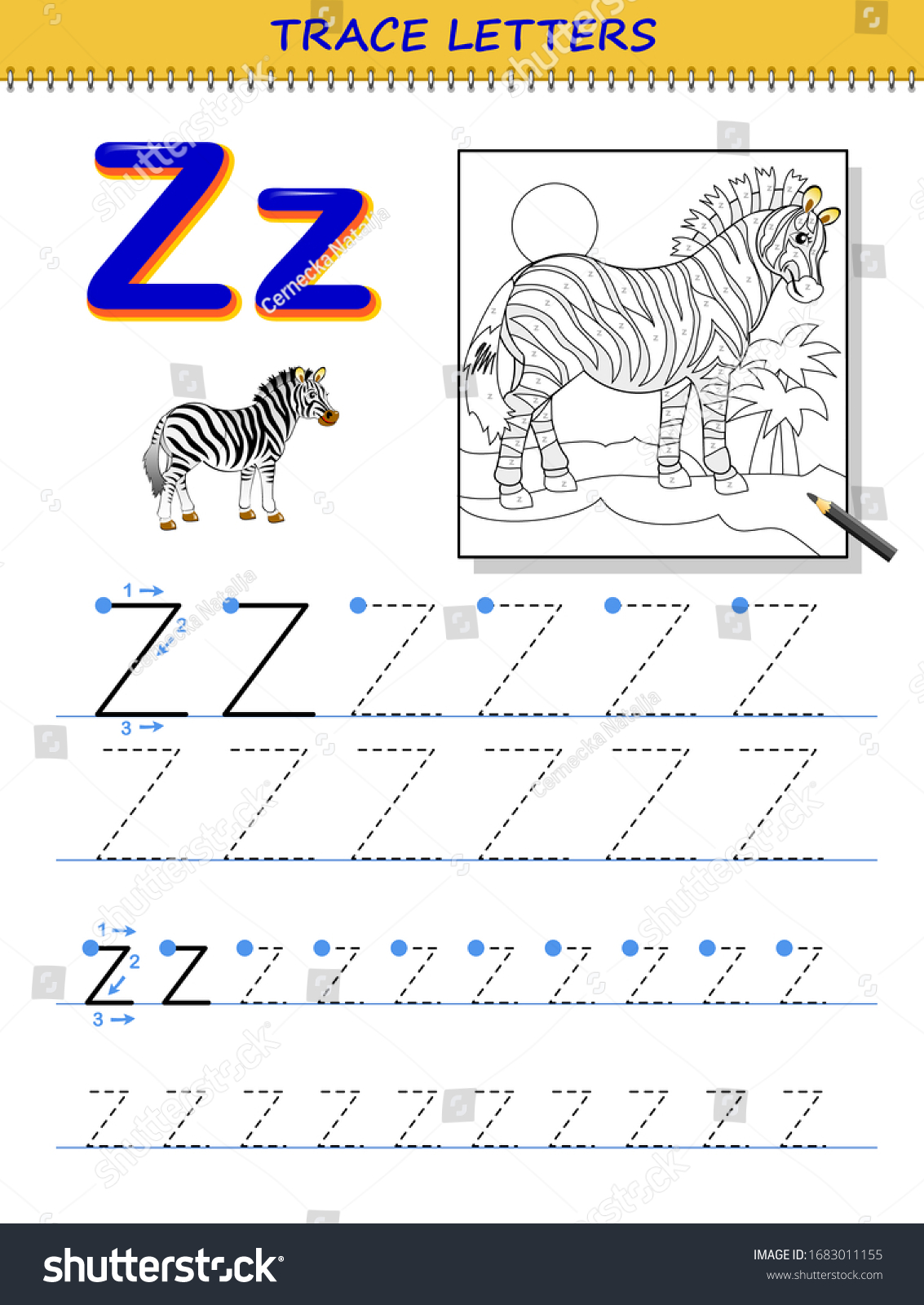 Tracing letter z study alphabet printable stock vector royalty free