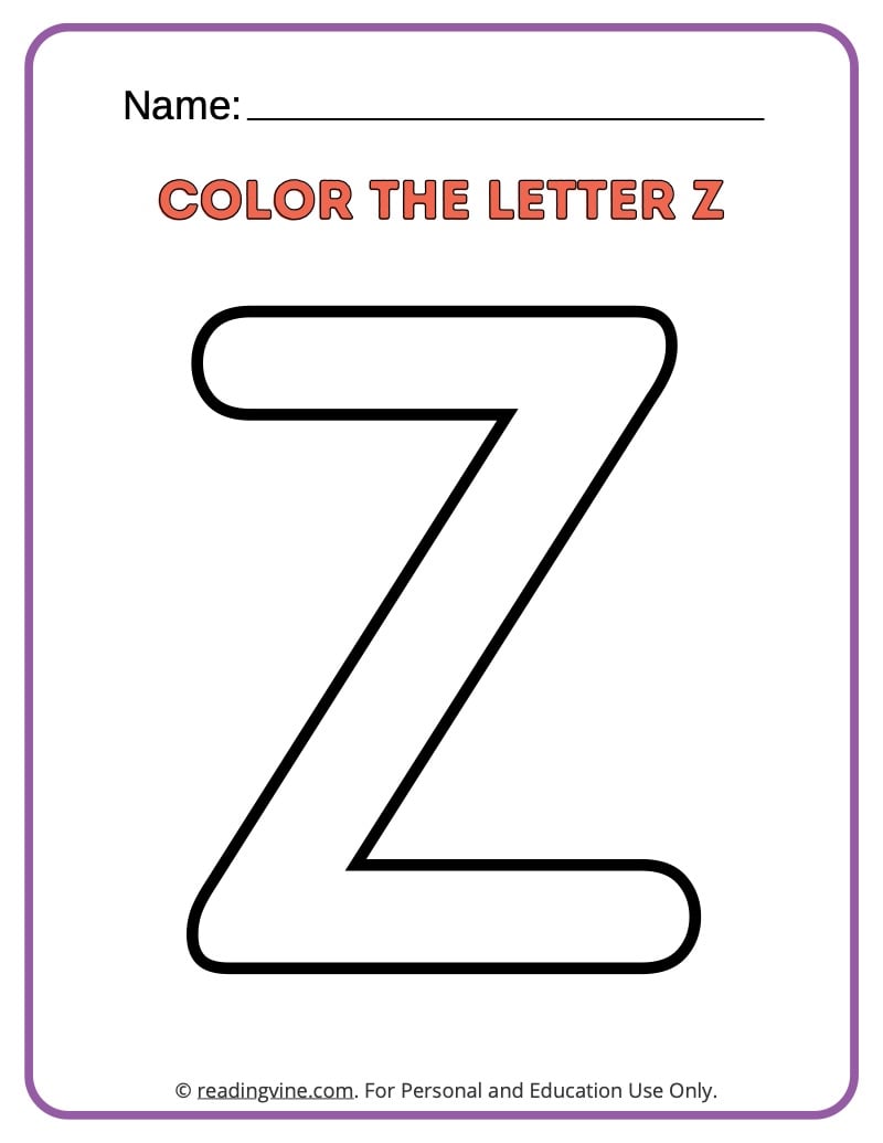 Letter z coloring activity