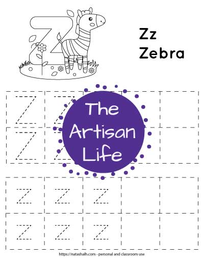 Free printable letter z tracing worksheet z is for zebra