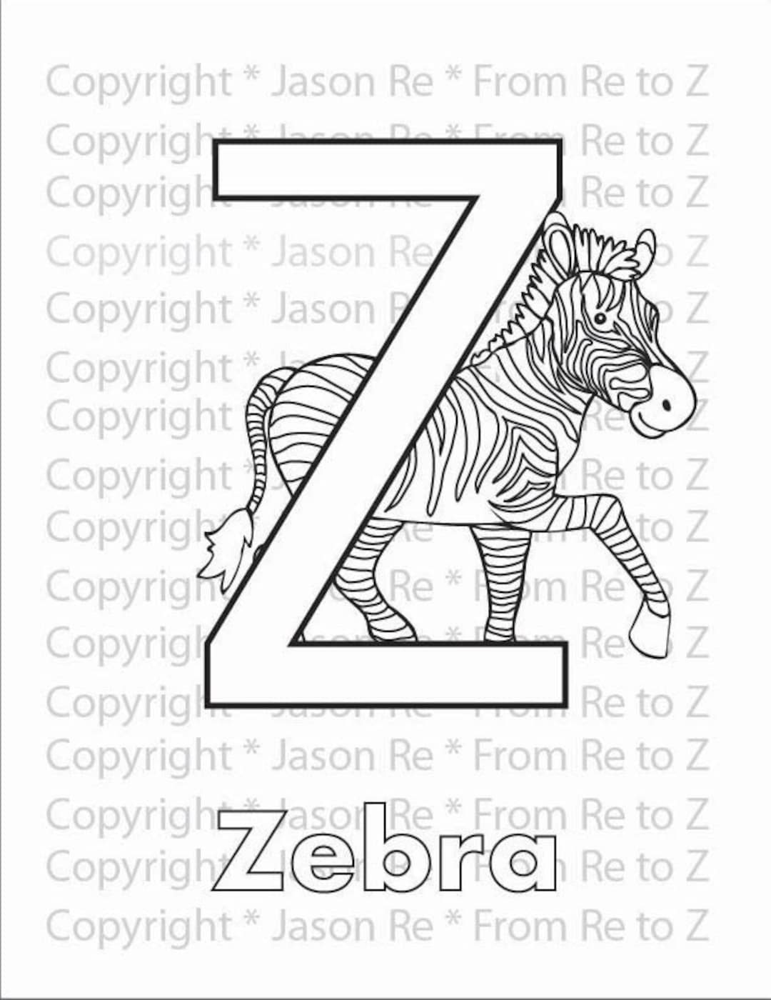 Z is for zebra abcs coloring page alphabet printable digital download letter z classrooms and children of all ages instant download